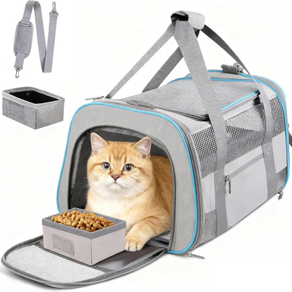 20" Large Soft Sided Cat Carrier Pet Carrier for Cats Dogs Under 25 lbs, Folding Dog Carrier Cat Carrier for 2 Cats Travel Carrier Bag, Light Grey