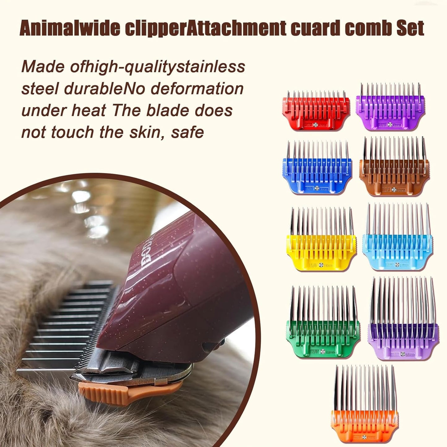 Wide Clipper Guard Attachment for A5 Type Wide Blade, Compatible with Andis, Wahl, Oster, Pet Grooming Attachment, Stainless Steel Professional Comb (3mm or 1/8")