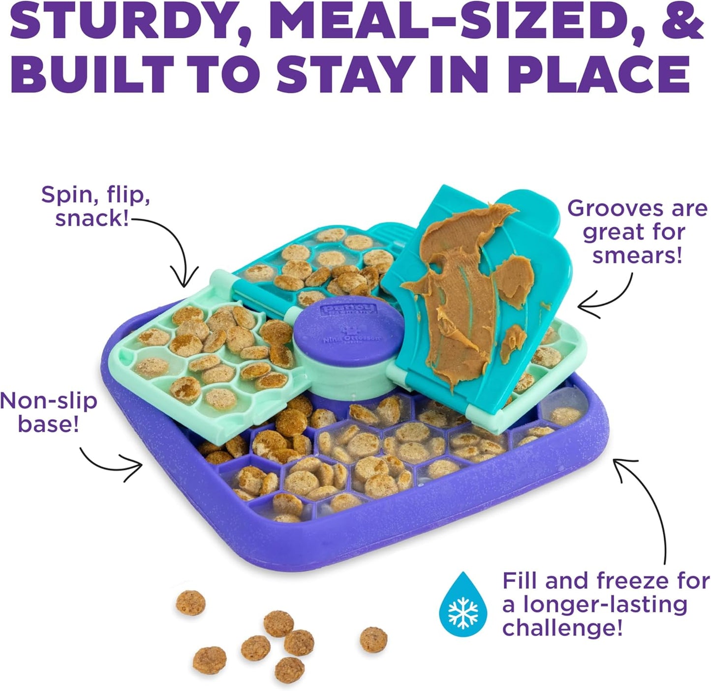 Outward Hound by Nina Ottosson Lick N’ Flip 3-in-1 Interactive Dog Puzzle Toy, Lick Mat & Slow Feeder – Calming Enrichment Feeder for Small & Medium Dogs, Holds 1 Cup of Wet of Dry Food