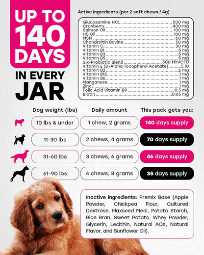 Dog Multivitamin & Probiotic Bundle – Daily Vitamins & Digestive Support Chews – Supports Gut Balance, Digestive Comfort, Skin, Coat, Immune & Joint Health – All Breeds, Puppies, Seniors 140+140 Chews