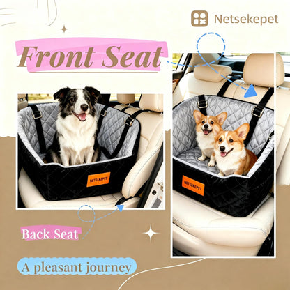The netsekepet Suitable for Dogs Under 32 pounds, pet car Safety Seats, Detachable and Washable pet Seats, Travel beds with Storage Bags and seat Belts, Color - Black/Gray