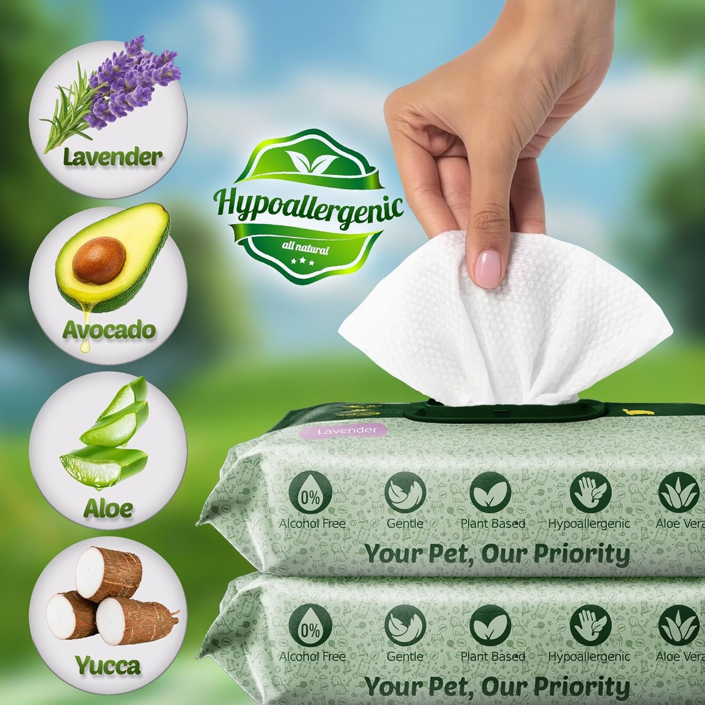 Dog Wipes for Paws and Butt Ears Eyes | Organic Pet Wipes for Dogs | Hypoallergenic Lavender Scented Dog Wipes Cleaning Deodorizing | Extra Thick Plant Based Wipes Dogs Cats Pets | 100 Count