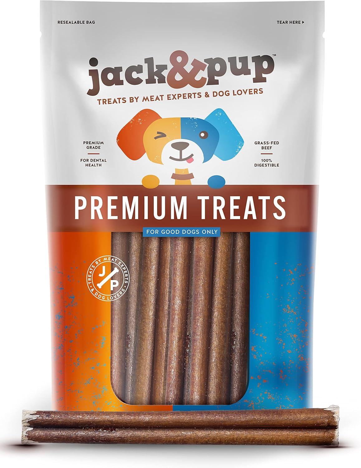 Jack&Pup 6 Inch Thick Bully Sticks for Dogs (5 Pack) Bully Stick Dog Chews, Single Ingredient 100% Beef Bully Sticks for Medium and Large Dogs