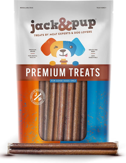 Jack&Pup 6 Inch Thick Bully Sticks for Dogs (5 Pack) Bully Stick Dog Chews, Single Ingredient 100% Beef Bully Sticks for Medium and Large Dogs