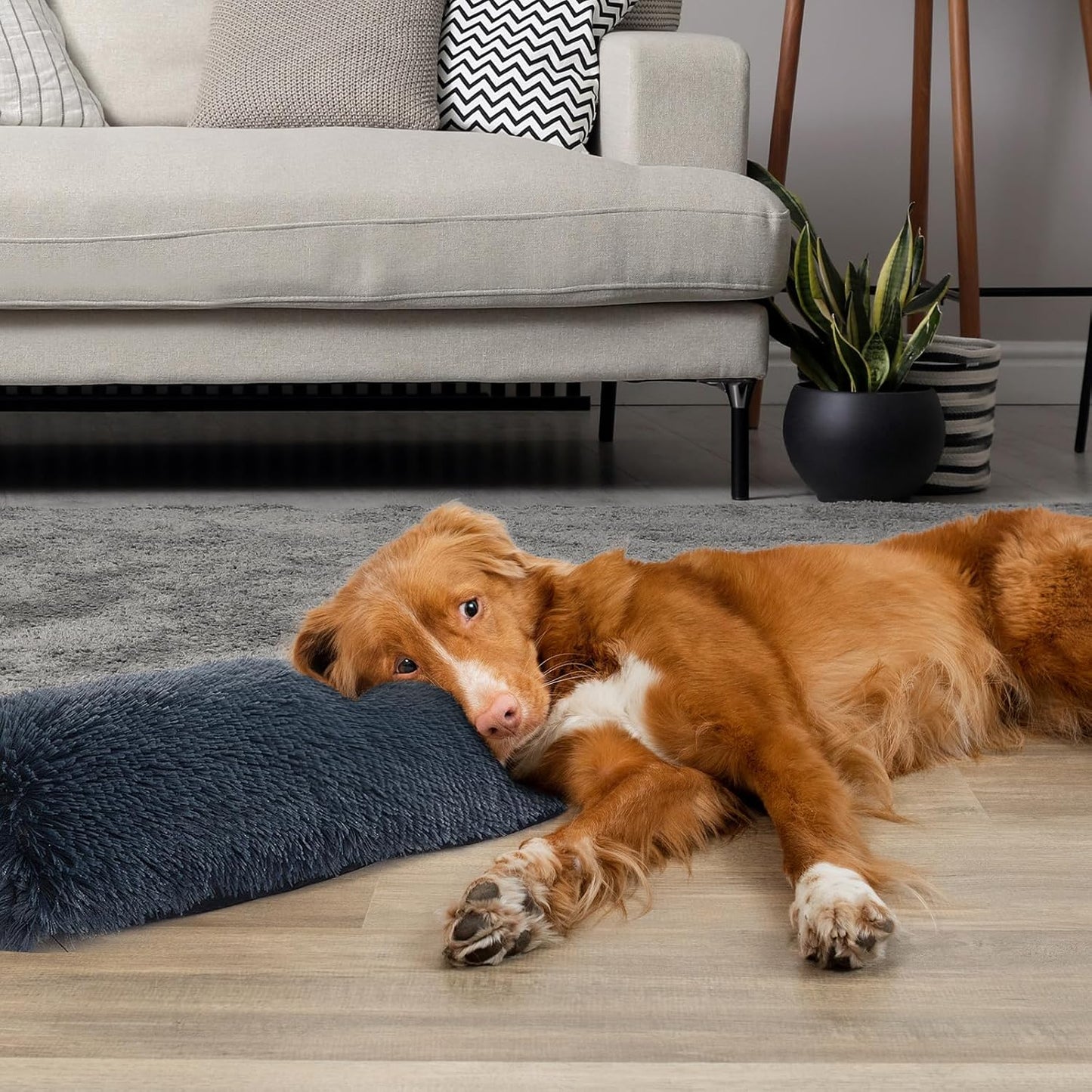 HOMBYS 25" Dog Pillow for Large & Medium Dogs, Soft Faux Fur Calming Pet Pillow for Anxiety Relief, Machine Washable, Plush Pet Toy (Dark Grey, 25"x8"x4")