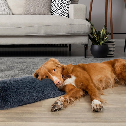 HOMBYS 25" Dog Pillow for Large & Medium Dogs, Soft Faux Fur Calming Pet Pillow for Anxiety Relief, Machine Washable, Plush Pet Toy (Dark Grey, 25"x8"x4")