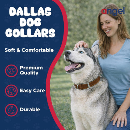 Genuine Top Grain Leather Padded Dog Collar | Handmade | Super Soft & Strong | Western Tooled Dog Collar | Brass & Stainless Steel Hardware | Dallas Collection by Angel Pet Supplies