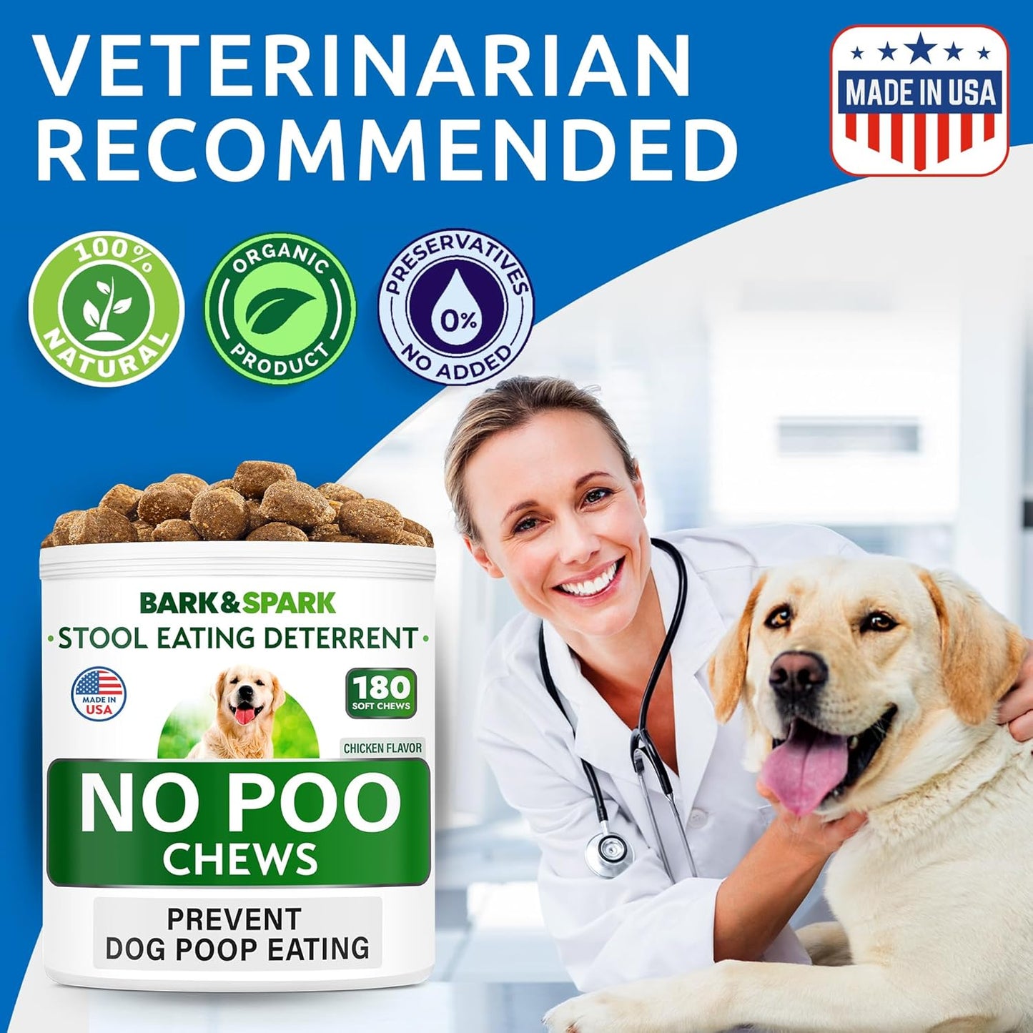 No Poo Chews for Dogs - Stool & Coprophagia Deterrent w/Probiotics, Digestive Enzymes & Breath Aid Support - Stop Dog Poop Eating - Made in USA (180Ct)