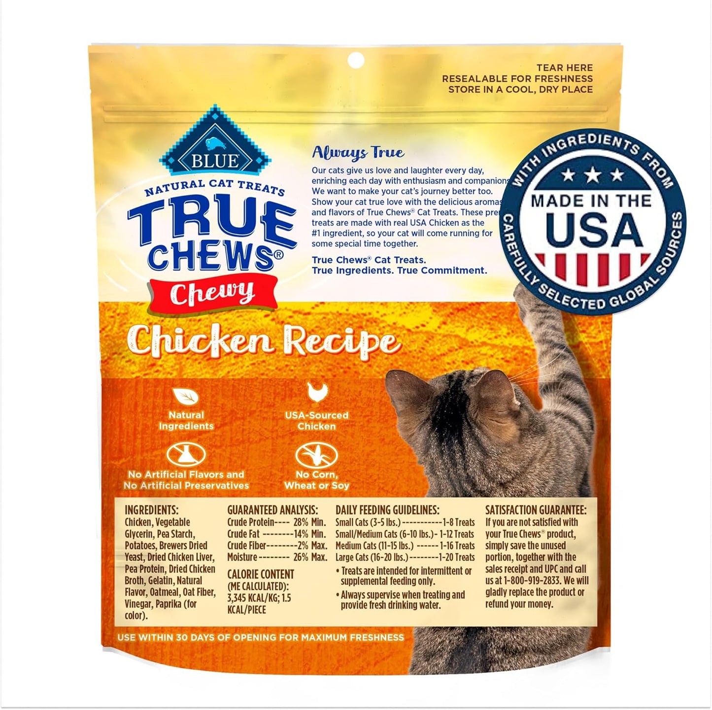 Blue Buffalo True Chews Natural Chewy Cat Treats, Made in the USA, Chicken Recipe, 3-oz Resealable Bag