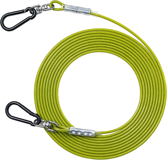 Heavy Duty Dog Tie Out Cable for Medium & Large Dogs up to 250lbs, 10/20/30/50/70/100ft Strong Steel Pet Leash for Outdoor Yard, Camping & Training (Lime Green, 30FT)