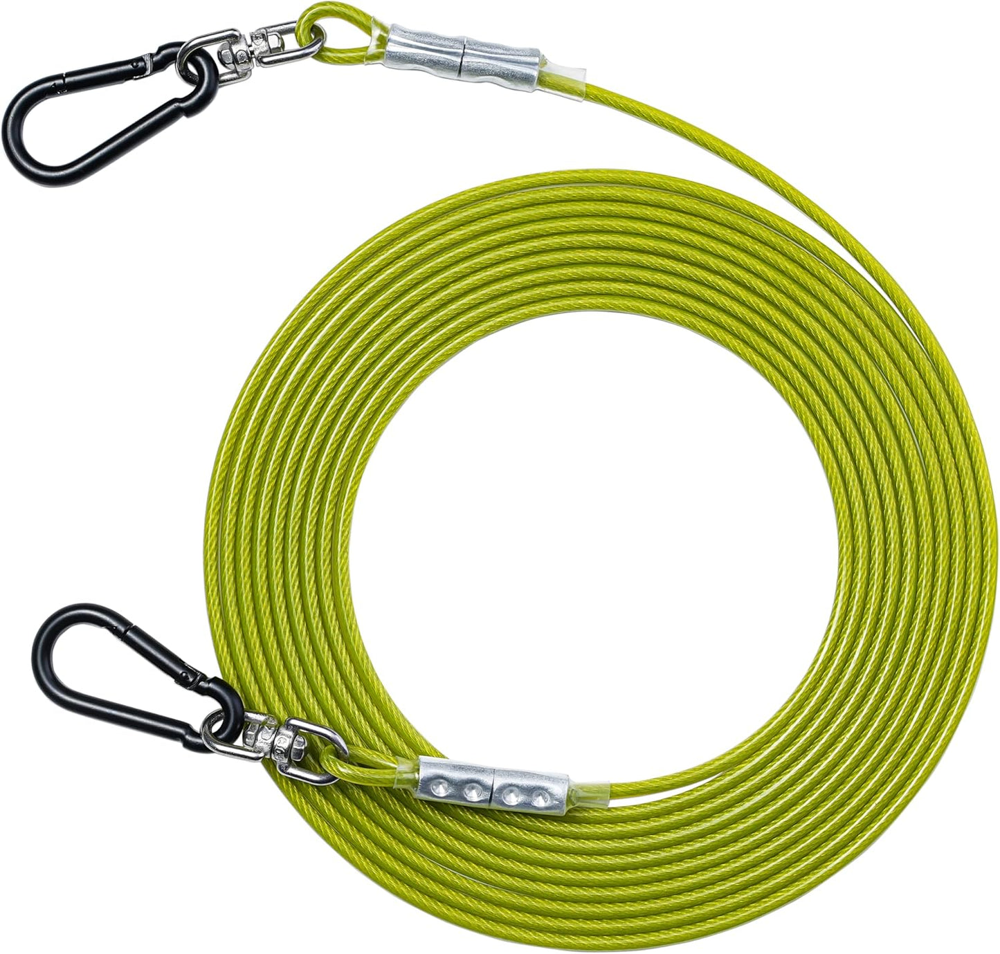Heavy Duty Dog Tie Out Cable for Medium & Large Dogs up to 250lbs, 10/20/30/50/70/100ft Strong Steel Pet Leash for Outdoor Yard, Camping & Training (Lime Green, 30FT)