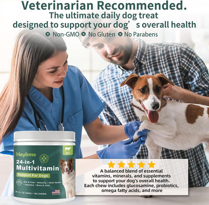 Dog Multivitamin, Glucosamine Chondroitin for Dogs, Dog Vitamins and Supplements, Probiotics, Krill Oil for Hip & Joints, Skin, Coat, Immune Health, Heart, Digestion (180 Chews, Beef)