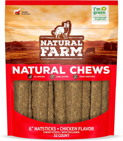 Natural Farm Quick Chicken Chewy Sticks (32-Pack), Low Calorie, Delicious Crunchy Dog Treats with Collagen, High Protein, Great for Small & Medium Dogs