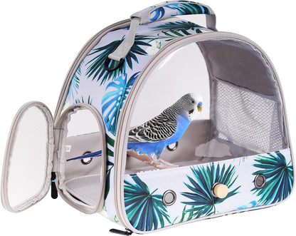 Portable Small Bird Travel Carrier Cage with Stand Perch, Bird Carrier to Carry Parakeet Budgies Parrot Cockatiel Conure Outdoor, Front Clear Window with Floral Printing