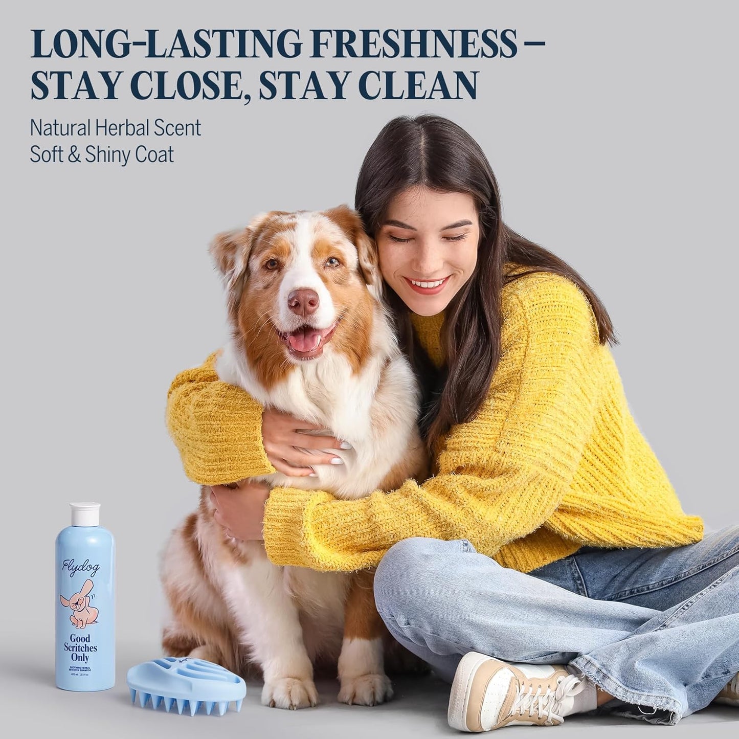 FLYDOG Dog Cat Shampoo Itchy Skin Relief: Natural Herbal Hypoallergenic Pet Shampoo, Deshedding Dandruff Control Deodorizing Moisturizing for Dry Flaky Smelly Skin, Perfect for Puppies Kittens