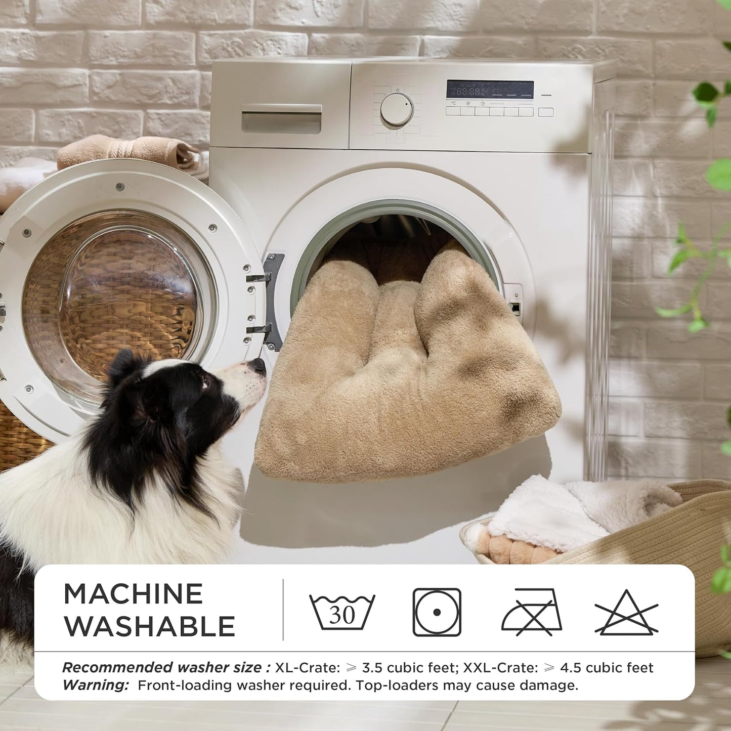 Bedsure Washable XXL Dog Bed for Crate, Giant Comfort Fluffy Plush Pet Pillow Bed Kennel Pad with Non-Slip Bottom, Machine Washable Pet Sleeping Mat for Jumbo, 47"x29", Brown