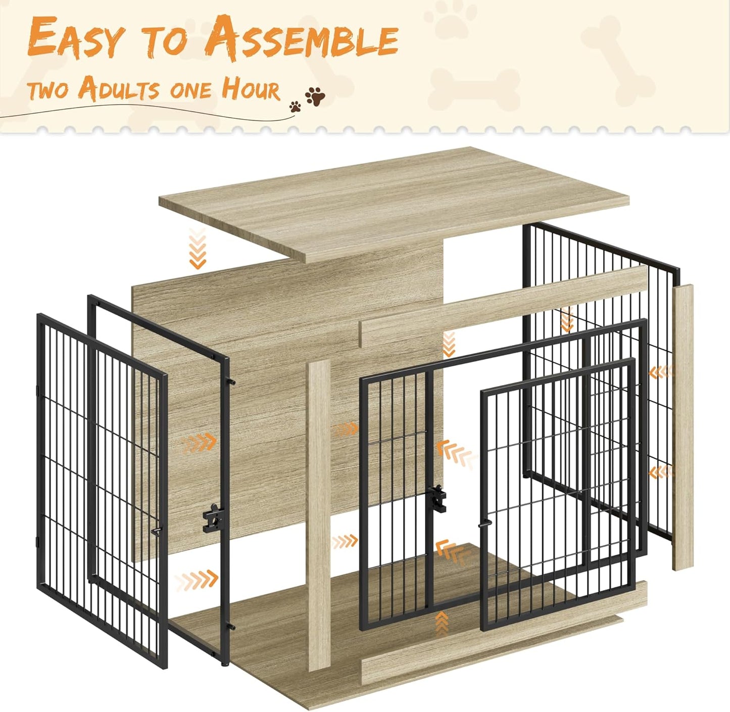 Greesum Modern Dog Crate Furniture That Doubles as a Side Table - Sturdy Wooden Kennel with Front & Side Door Access, Plush Cushion & Chew-Resistant Design for All Dog Sizes