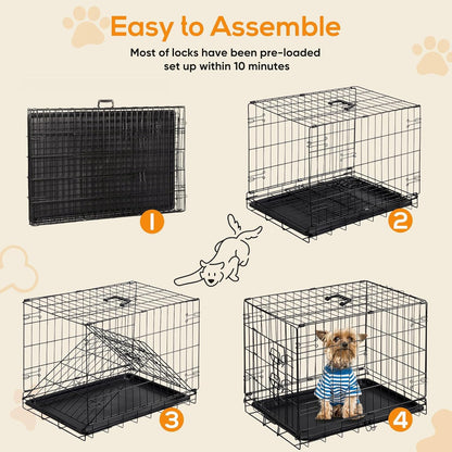 Dog Crate - Small 24 Inch Single Door Portable Puppy Dog Cage, Metal Wire Pet Kennel with Secure Lock, Leak-Proof Pan Tray, Foldable Design for Small Dog Indoor Training and Outdoor Trave