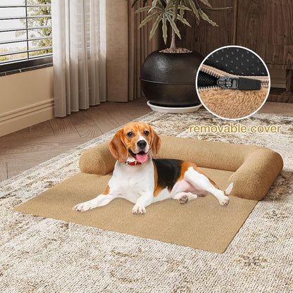 Orthopedic Dog Bed for Large Dogs, Washable Sofa Protector Pet Bed with 3-Sided Bolster, Shredded Memory Foam & Plush Support, Non-Slip Bottom for Medium & Small Dogs