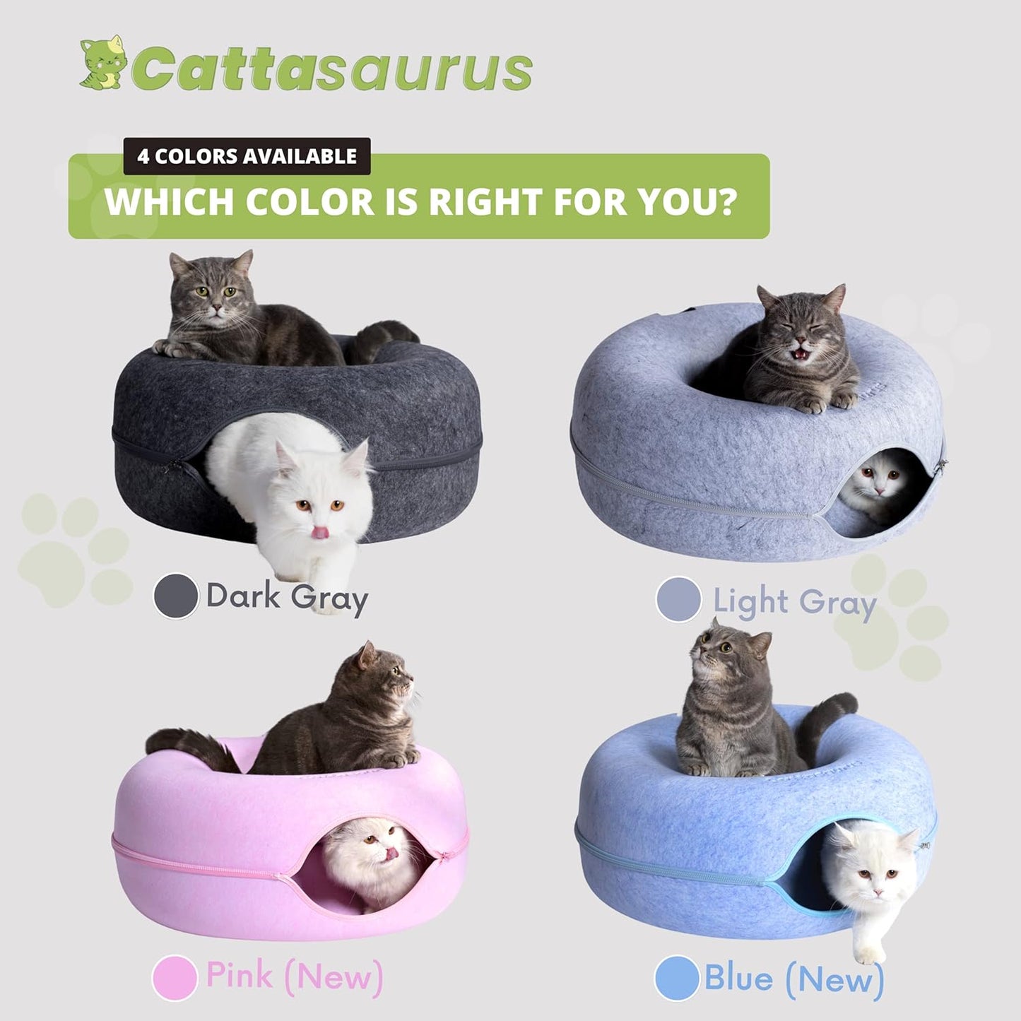 CATTASAURUS Peekaboo Cat Cave for Multiple & Large Cats Up to 30-45 Lbs, Scratch Detachable & Washable Tunnel Bed, Comfy Donut Cat Cave (Light Gray, Large)