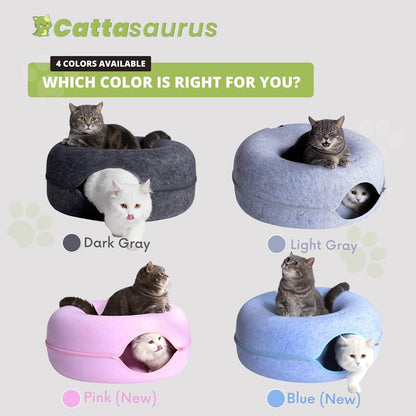 CATTASAURUS Peekaboo Cat Cave for Multiple & Large Cats Up to 30-45 Lbs, Scratch Detachable & Washable Tunnel Bed, Comfy Donut Cat Cave (Light Gray, Large)