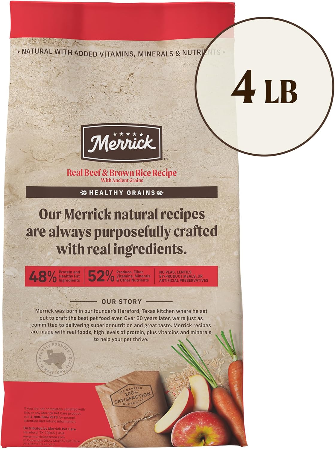 Merrick Healthy Grains Premium Adult Dry Dog Food, Wholesome And Natural Kibble With Beef And Brown Rice - 4.0 lb. Bag