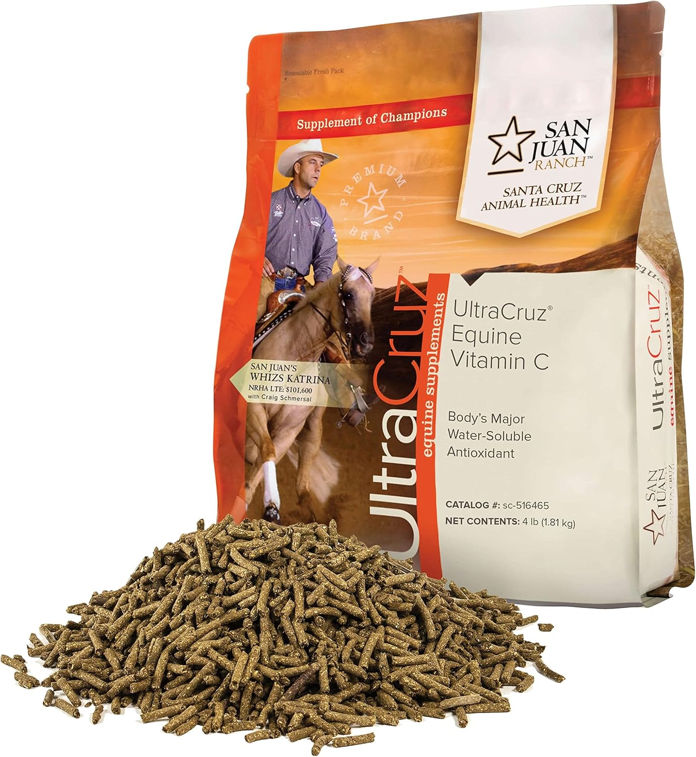UltraCruz Equine Vitamin C (Ascorbic Acid) Supplement for Horses, 4 lb, Pellet (32 Day Supply),sc-516465 (Pack of 2)