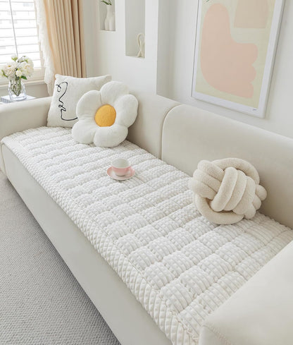 Couch Cover for Dogs Washable, Fuzzy Pet Cover for Sofa, Covers for 3 Cushion Couch Pet Friendly, Non Slip Dog Bed Mat Blanket (White, 27.6x70.9 inch)