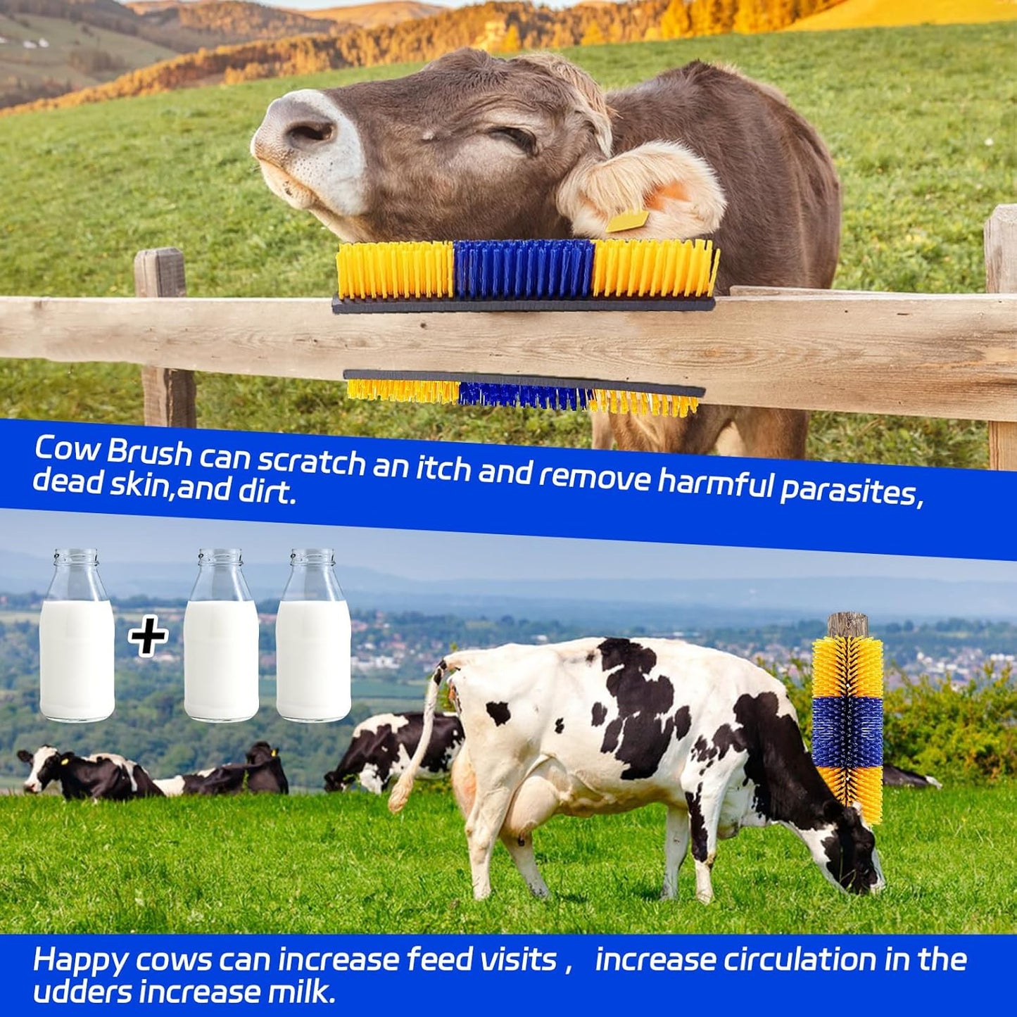 2PCS Livestock Scratch Brushes, Horse Scratcher Full Massage Brush Kit, Relieve Itching on Back, for Horse, Cattle, Sheep, Pig, Yellow