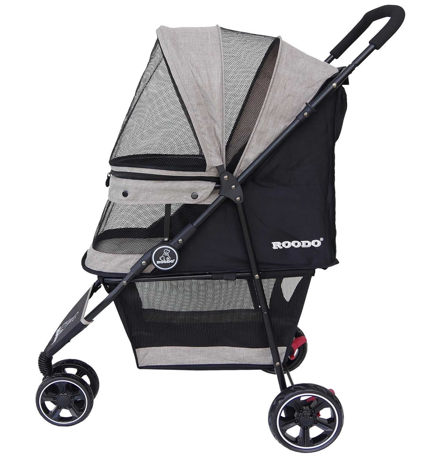 ROODO 3 Wheel Dog Pet Cat Stroller Best Lightweight Foldable Compact Portable Jogger All Terrain Travel Pet Gear Puppy Kitty Stroller for up to 30lbs Medium Small Dogs and Cats(Light Khaki)