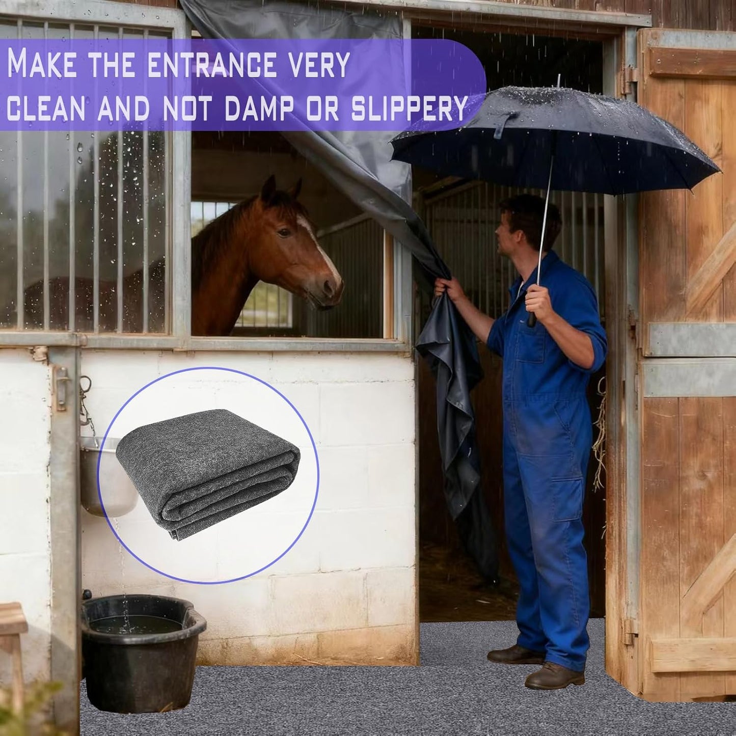 4×6ft Horse Stable Mat Lightweight Floor Mat, Non Slip Backing Floor Mat, Durable & Water Absorbent Stable Mats,Keep Floor Dry & Clean, Cuttable & Back Non-Slip Design Mat for Horses Livestock