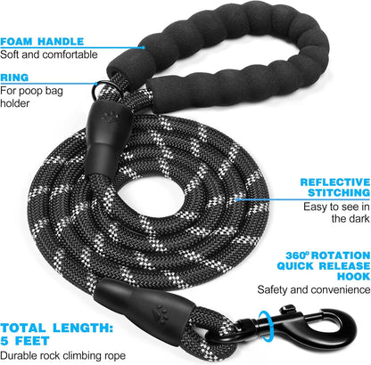 5 FT Heavy Duty Dog Leash with Comfortable Padded Handle Reflective Dog leashes for Medium Large Dogs