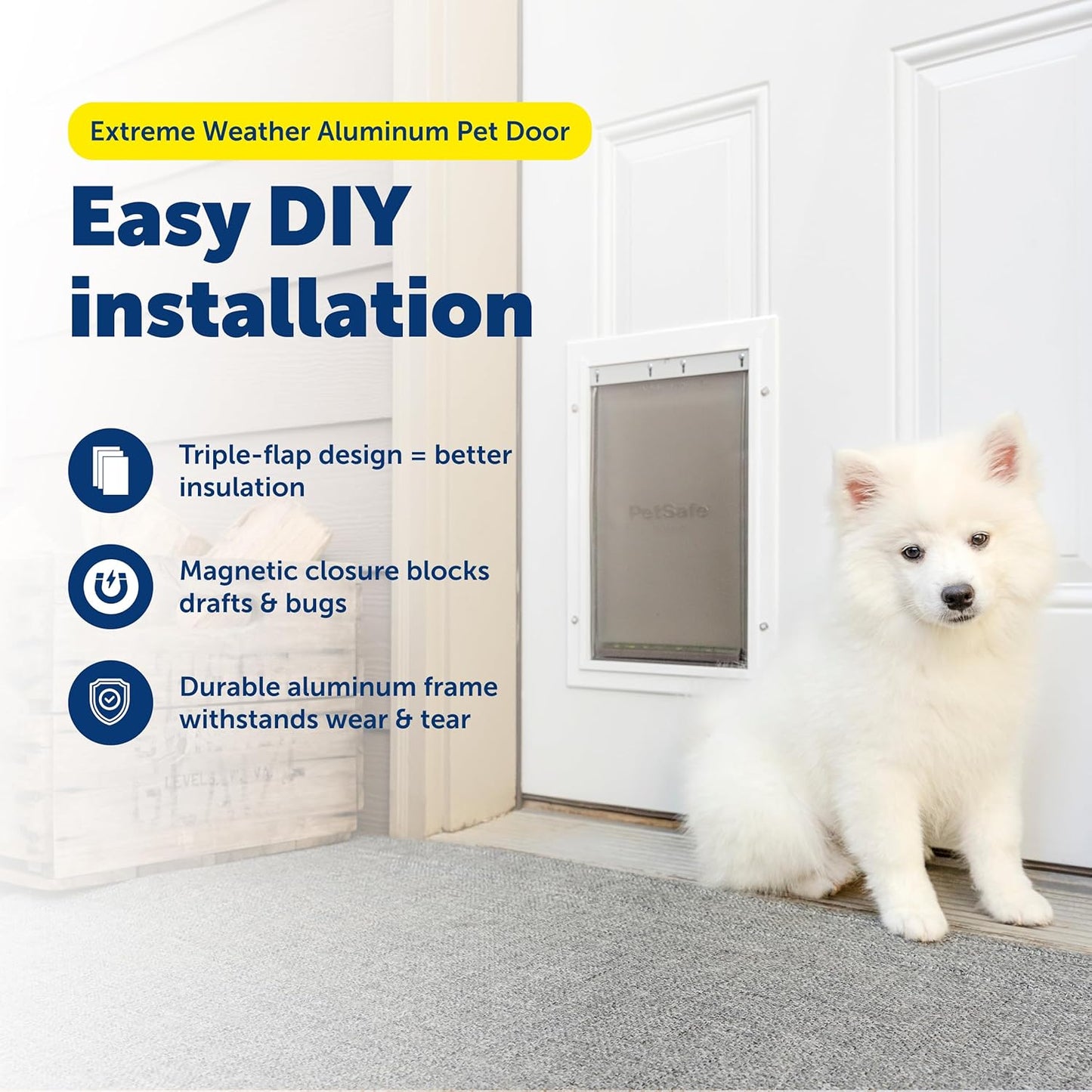 PetSafe Extreme Weather Aluminum Pet Door - Energy-Saving Thermal Barrier Pet Flap with Slide-in Door Locking & Secure Flap Cover - for Dogs Up to 40 Lb - Medium