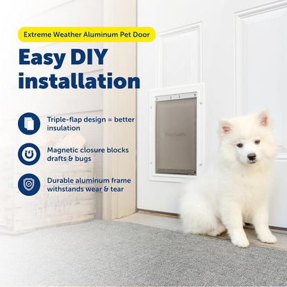 PetSafe Extreme Weather Aluminum Pet Door - Energy-Saving Thermal Barrier Pet Flap with Slide-in Door Locking & Secure Flap Cover - for Dogs Up to 40 Lb - Medium