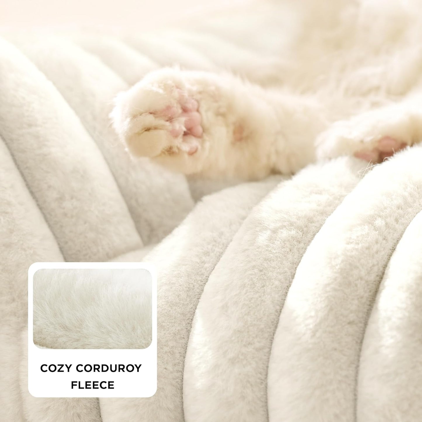 Bedsure Cute Cat Couch for Pets - Fluffy Cat beds with Premium Soft Corduroy Fleece, Fuzzy Cats beds for Indoor Cats with Removable Washable Cover, Supportive Pet Sofa, 24inch, Cream