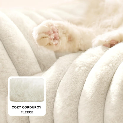 Bedsure Cute Cat Couch for Pets - Fluffy Cat beds with Premium Soft Corduroy Fleece, Fuzzy Cats beds for Indoor Cats with Removable Washable Cover, Supportive Pet Sofa, 24inch, Cream