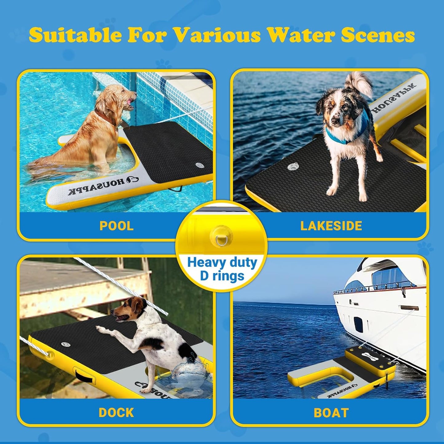 Dog Pool Ramp,Lengthen,59 × 35.4 Inches Non Slip,Non Puncture Dog On Water Ramp with Ladder for Boats, Pool，Docks,Max Load 265 Lbs for Large DogsClimb Out of The Water