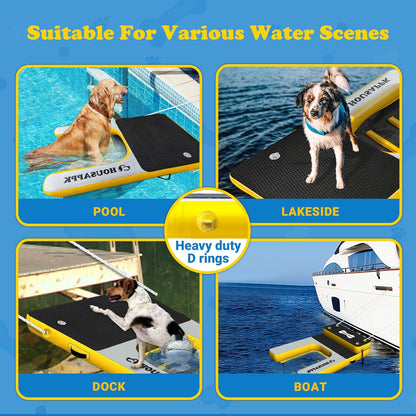 Dog Pool Ramp,Lengthen,59 × 35.4 Inches Non Slip,Non Puncture Dog On Water Ramp with Ladder for Boats, Pool，Docks,Max Load 265 Lbs for Large DogsClimb Out of The Water