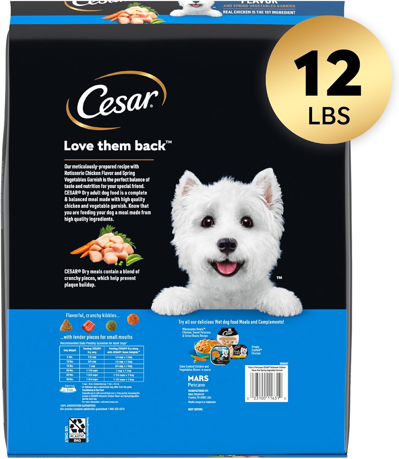 Cesar Small Breed Dry Dog Food Rotisserie Chicken Flavor and Spring Vegetables Garnish, 12 lb. Bag