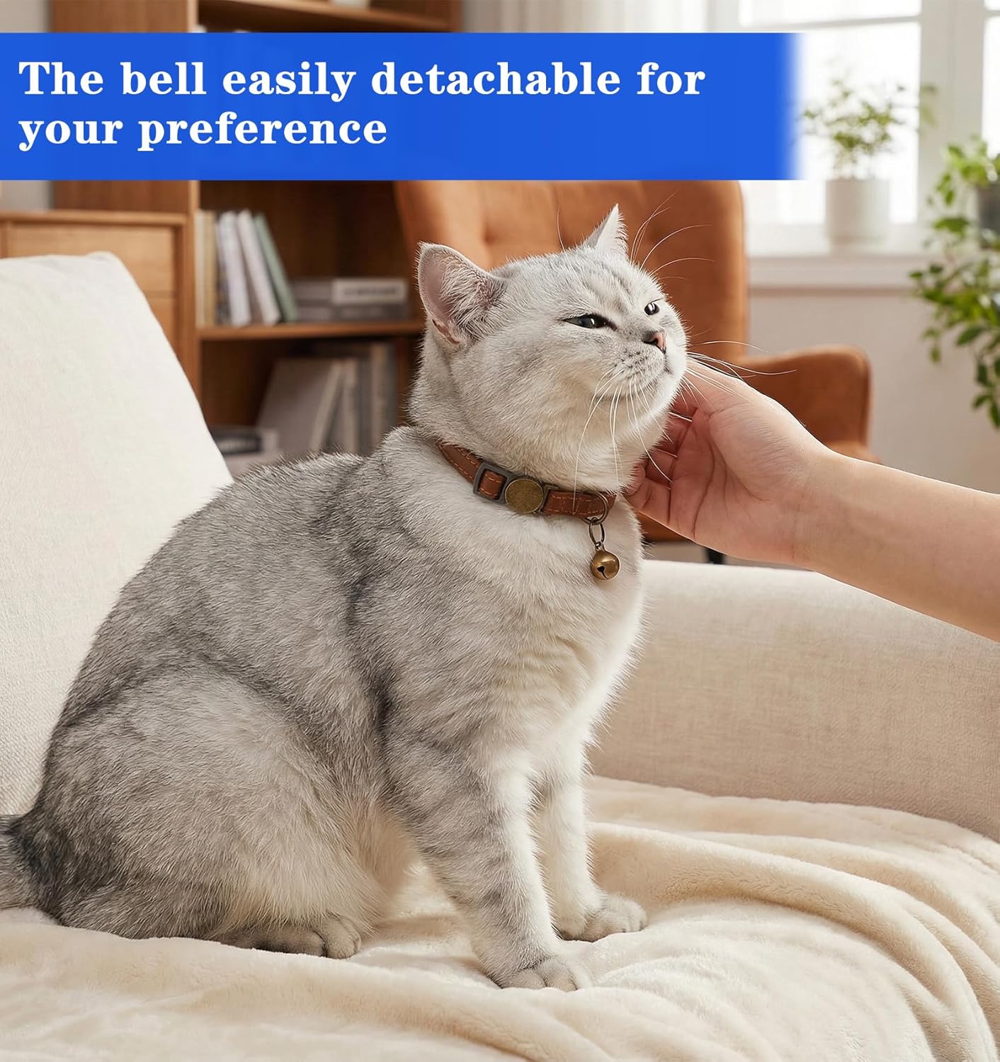 Cat Collars with Bell, 1PCS Kitten Collars with Bells Faux Leather Cat Collar for Small Cats Boy Girl (Brown)