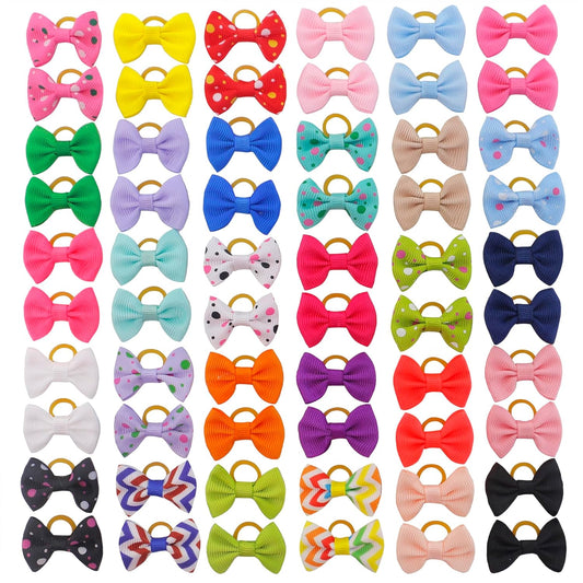 Puppy Hair Bows Small Dog Mini Rubber Bands Doggie Bowknot Pet Grooming Accessories 60pcs (30 Pairs) - Puppy Bows for Small Dogs Girl