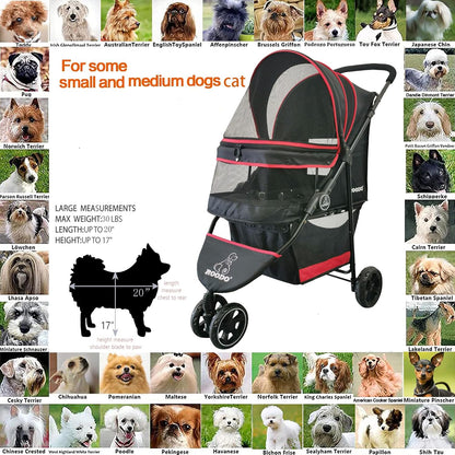 ROODO Escort 3 Wheel Dog Cat Pet Stroller for Small/Medium Dogs Cats Best Lightweight Foldable Portable Compact Jogger Travel All Terrain Pet Gear System Puppy Doggie Bunny Kitty Stroller(Black)