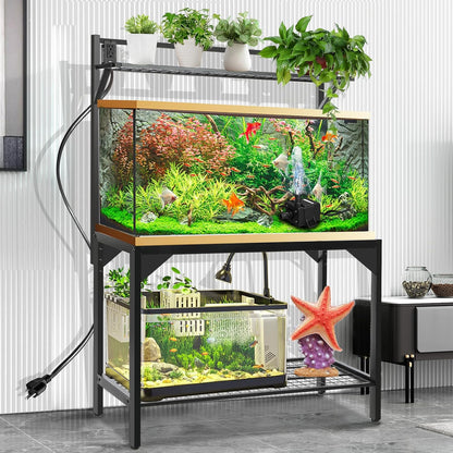 40-50 Gallon Fish Tank Stand, Aquarium Stand with Power Outlets,36.6" x 18.5"Tabletop, Thickened Metal Frame, Reptile Tank Stand for Home Office, Tank not Included