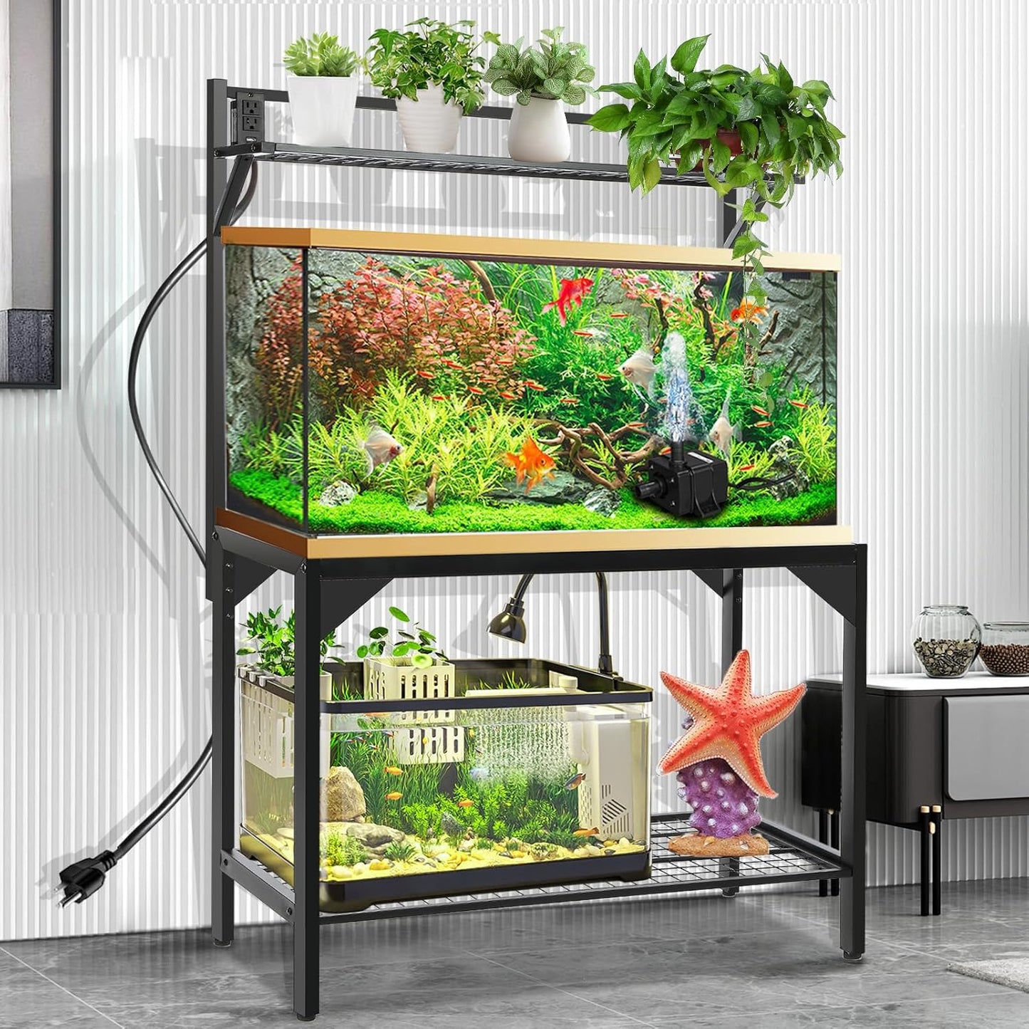 40-50 Gallon Fish Tank Stand, Aquarium Stand with Power Outlets,36.6" x 18.5"Tabletop, Thickened Metal Frame, Reptile Tank Stand for Home Office, Tank not Included