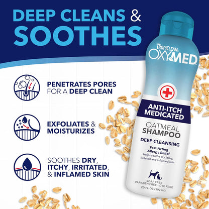 TropiClean Oxymed Medicated Cat & Dog Shampoo and Conditioner Set for Itchy Skin, Skin Soothing Oatmeal Shampoo & Conditioner for Dogs & Cats | Set of 2