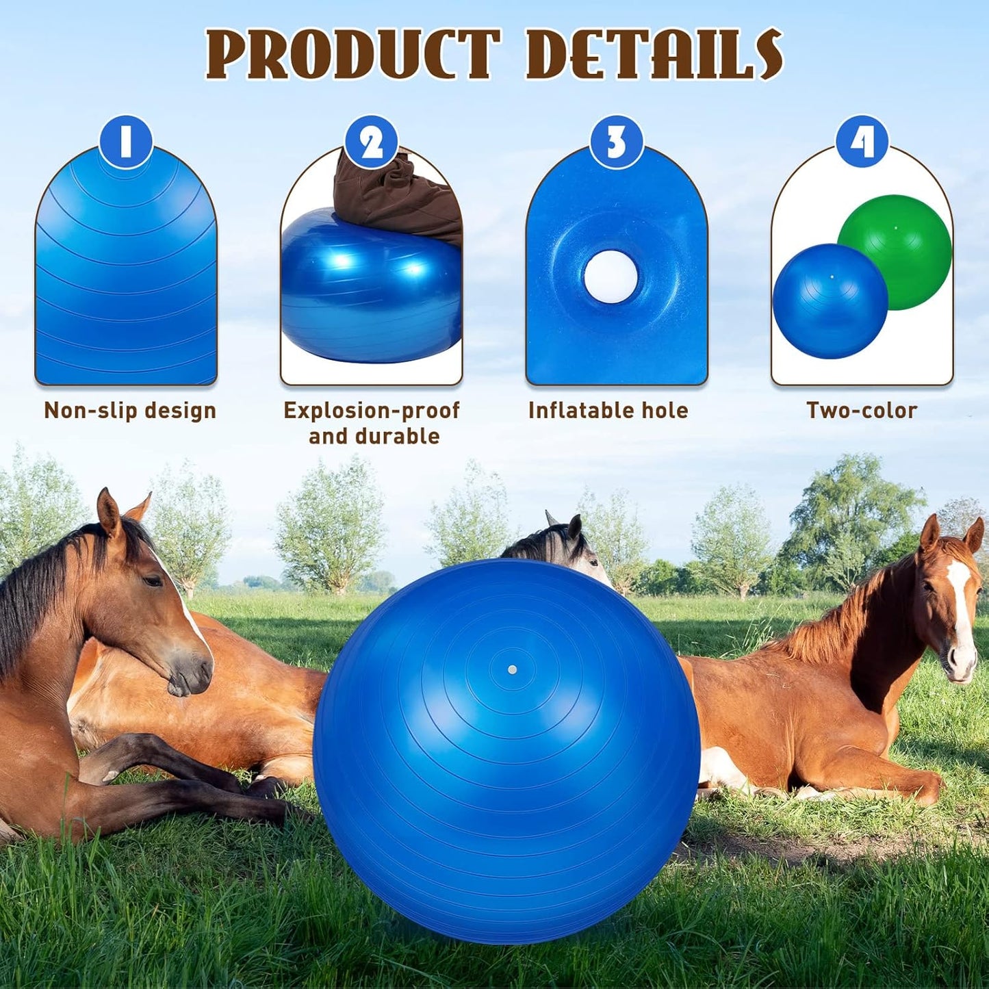 Sotiff 2 Pcs 40 Inch Horse Ball for Play Large Horse Big Equine Herding Anti Burst Dog Ball Soccer Giant, Pump Included(40 Inch,Green, Blue)