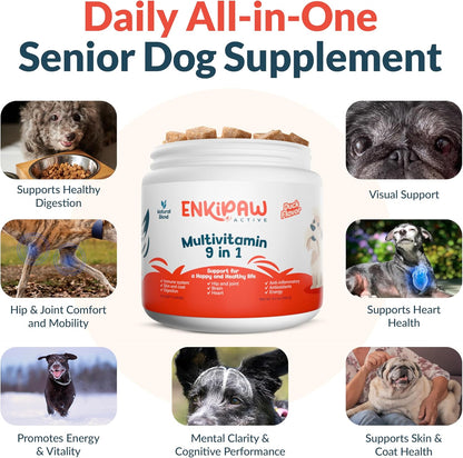 9-in-1 Senior Dog Supplement Multivitamin - Soft Dog Chews Treats for Joints, Energy, Digestion, Immunity | Probiotics, Colostrum, Omegas, Taurine – Duck Flavor - 120 Chewables