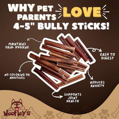 Woofley's 4-5" Bulk Regular Bully Sticks - (20 Count) - Bully Sticks for Dogs - Long Lasting Bully Stick Dog Chews