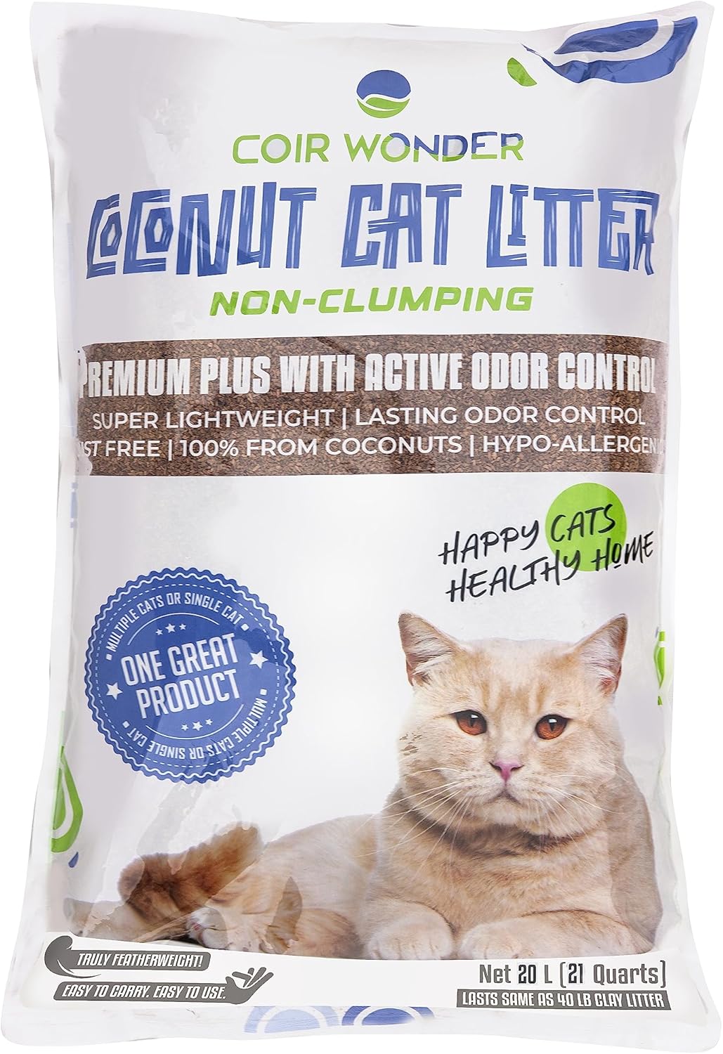 Coconut Husk Cat Litter – Lightweight, Natural & Non-Clumping - Coconut Coir Litter for Cats, Pets & Chicken Coops - Low Dust, Activated Charcoal Odor Control, Biodegradable