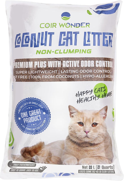 Coconut Husk Cat Litter – Lightweight, Natural & Non-Clumping - Coconut Coir Litter for Cats, Pets & Chicken Coops - Low Dust, Activated Charcoal Odor Control, Biodegradable